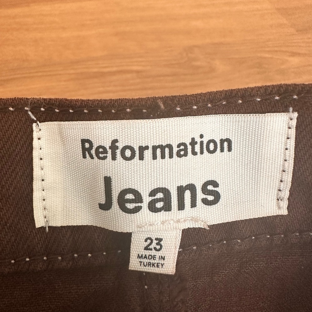 Reformation Anna Patch Pocket Denim Mini Skirt in Brown Brand NWOT 23” - Picture 4 of 7